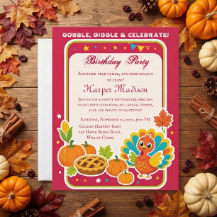 Gobble & Giggle Crimson Turkey Day Birthday Party Invitation