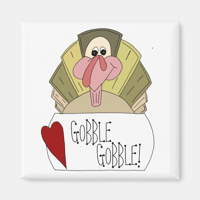 Gobble Gobble Cartoon Turkey Magnet (Front)