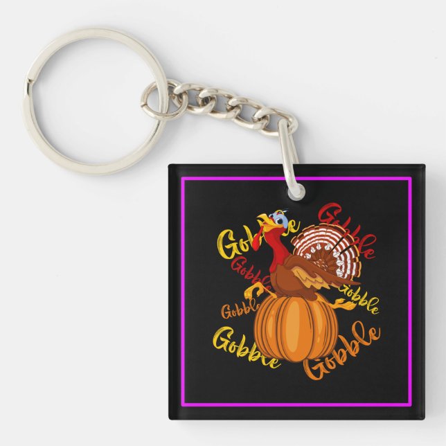 Gobble Gobble Gobble Pumpkin-16194 Key Ring (Front)