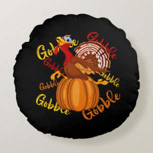 Gobble Gobble Gobble Pumpkin-16194 Round Cushion