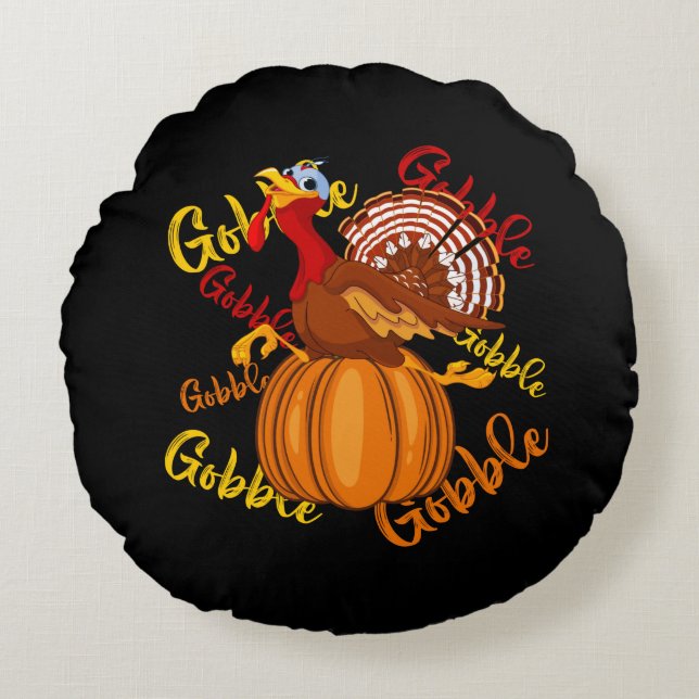 Gobble Gobble Gobble Pumpkin-16194 Round Cushion (Front)