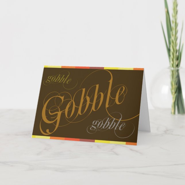 Gobble Gobble Multicolored Thanksgiving Card (Front)