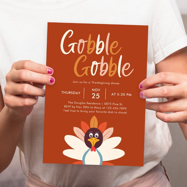 Gobble Gobble Thanksgiving Dinner Party Invitation (Creator Uploaded)