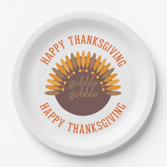 Gobble Gobble Thanksgiving Holiday Paper Plate (Front)