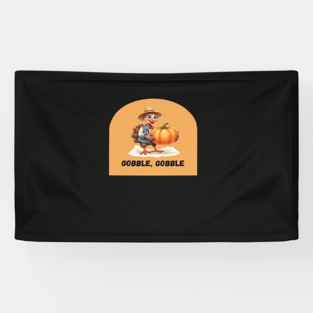 Gobble, Gobble Thanksgiving Turkey with Pumpkin Cl Banner (Horizontal)