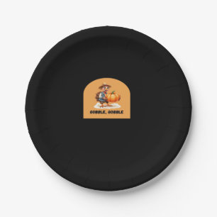 Gobble, Gobble Thanksgiving Turkey with Pumpkin Cl Paper Plate