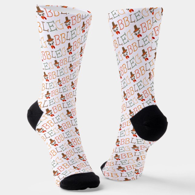 Gobble Gobble Till You Wobble Funny Thanksgiving Socks (Angled)