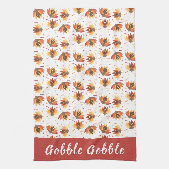 Gobble Gobble Turkey Pattern Thanksgiving Tea Towel (Vertical)