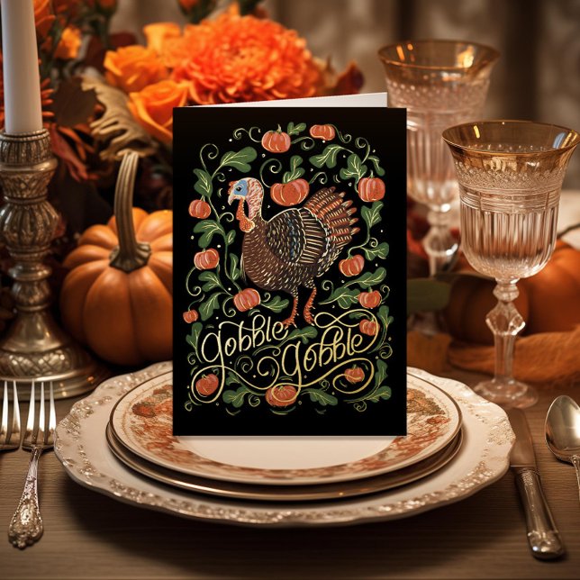 Gobble Gobble Turkey Thanksgiving Foil Holiday Card (Creator Uploaded)