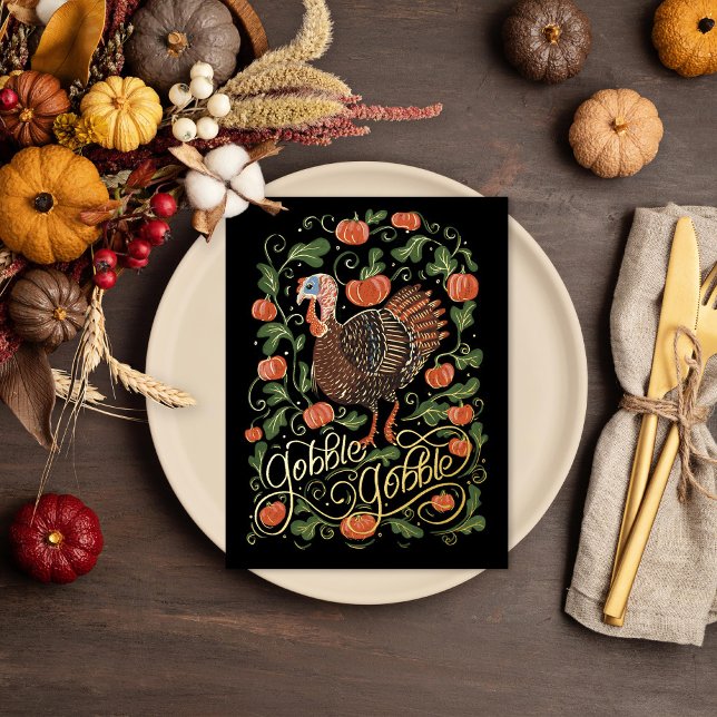 Gobble Gobble Turkey Thanksgiving Foil Holiday Postcard (Creator Uploaded)