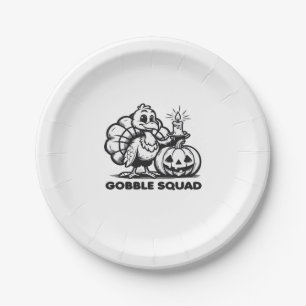 Gobble Squad Funny Thanksgiving Turkey Design Fa Paper Plate