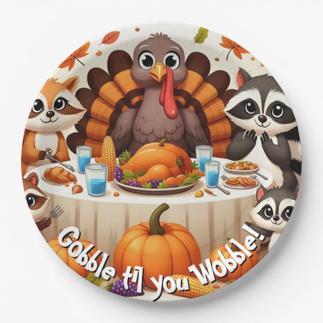 Gobble til we Wobble Paper Plate (Front)