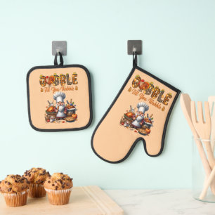 Gobble Till You Wobble Oven Mitt and Pot Holders Oven Mitt & Pot Holder Set