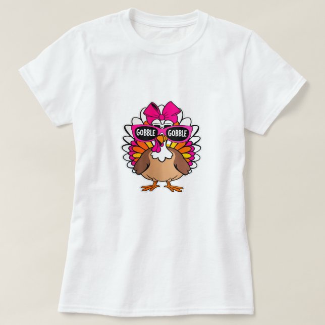 Gobble Turkey Day Happy Thanksgiving T-Shirt (Design Front)