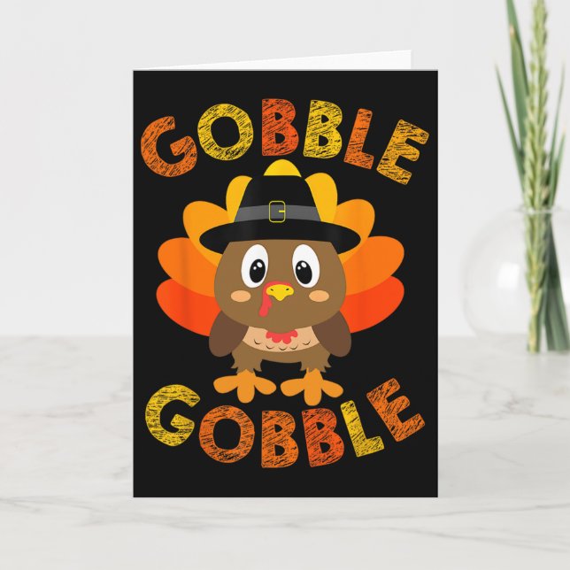 Gobble Turkey Little Boys Girls Kids Thanksgiving  Card (Front)