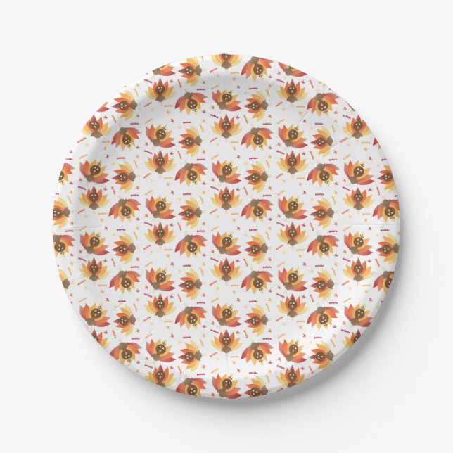 Gobble Turkey Pattern Colourful Paper Plate (Front)