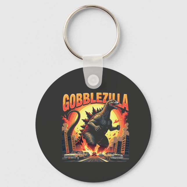 Gobblezilla Spooky Turkey Thanksgiving Gobble Key Ring (Front)
