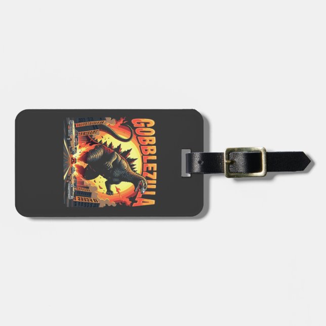 Gobblezilla Spooky Turkey Thanksgiving Gobble Luggage Tag (Front Horizontal)