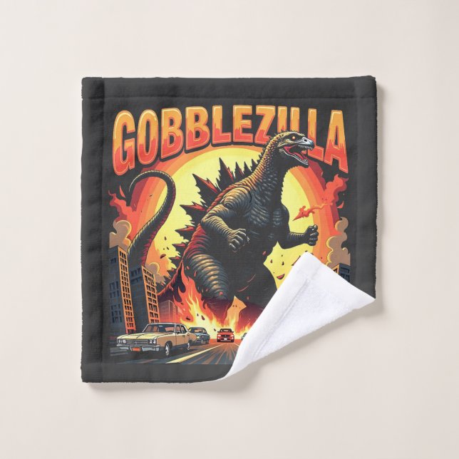 Gobblezilla Spooky Turkey Thanksgiving Gobble Wash Cloth (Wash Cloth)