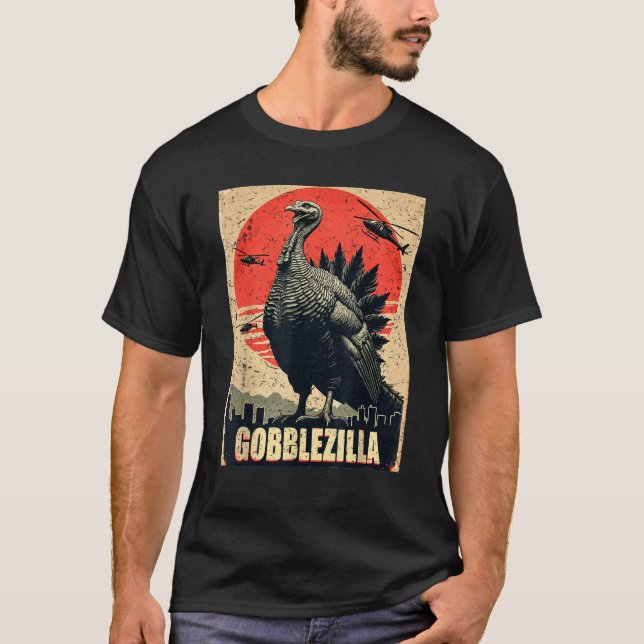 Gobblezilla Turkey Humour  Unisex Adults Kids Blac T-Shirt (Front)