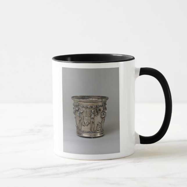 Goblet embossed with skeletons holding masks mug (Right)
