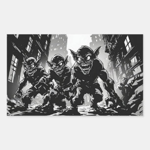 Goblin Demons Derelict City BW Retro Comic Style  Rectangular Sticker