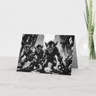 Goblin Demons Derelict Street BW 50s Graphic Style Card