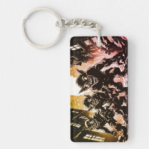 Goblin Demons Ruined City Retro 50s Graphic Style Key Ring