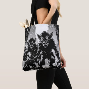 Goblin Demons Ruined City Retro 50s Graphic Style Tote Bag