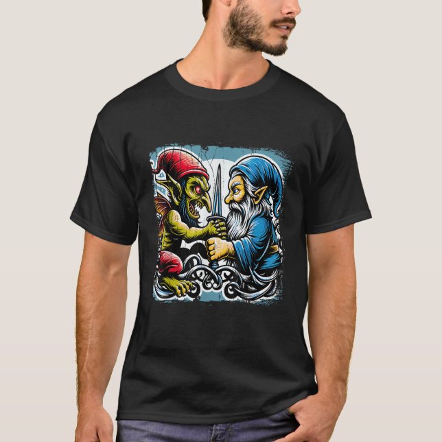 Goblin Fighting Gnome Funny Creature Fantasy Hobgo T-Shirt (Front)