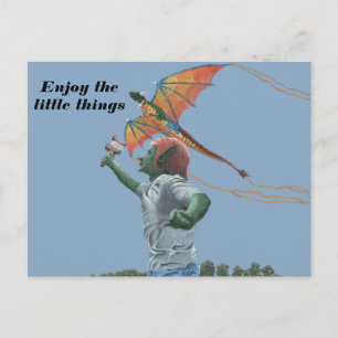 Goblin Flying Dragon Kite Fantasy Art Postcard