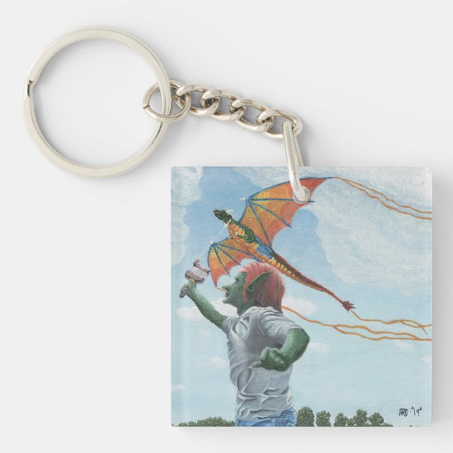 Goblin Flying Dragon Kite Fantasy Keychain (Front)