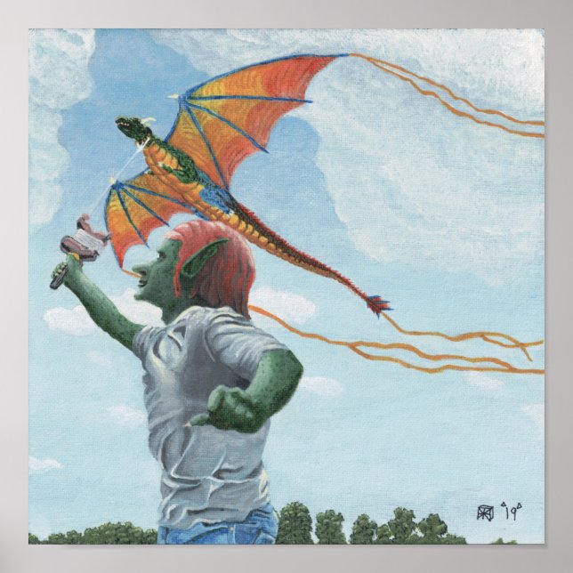 Goblin Flying Dragon Kite Fantasy Wall Art (Front)