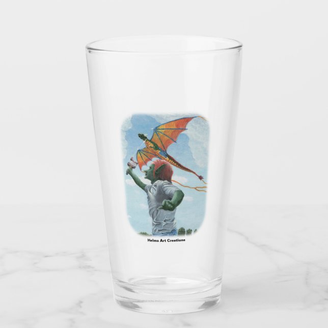 Goblin Flying Rainbow Dragon Fantasy Art Glass Cup (Front)