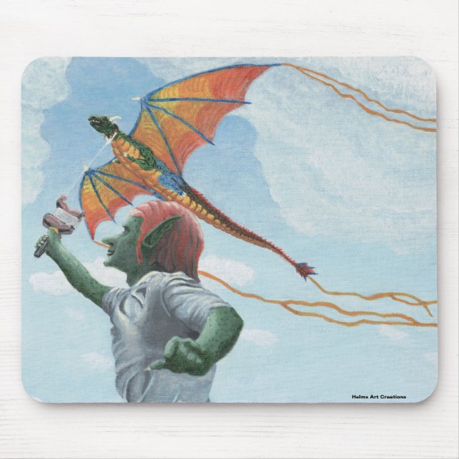 Goblin Flying Rainbow Dragon Kite Fantasy Mousepad (Front)