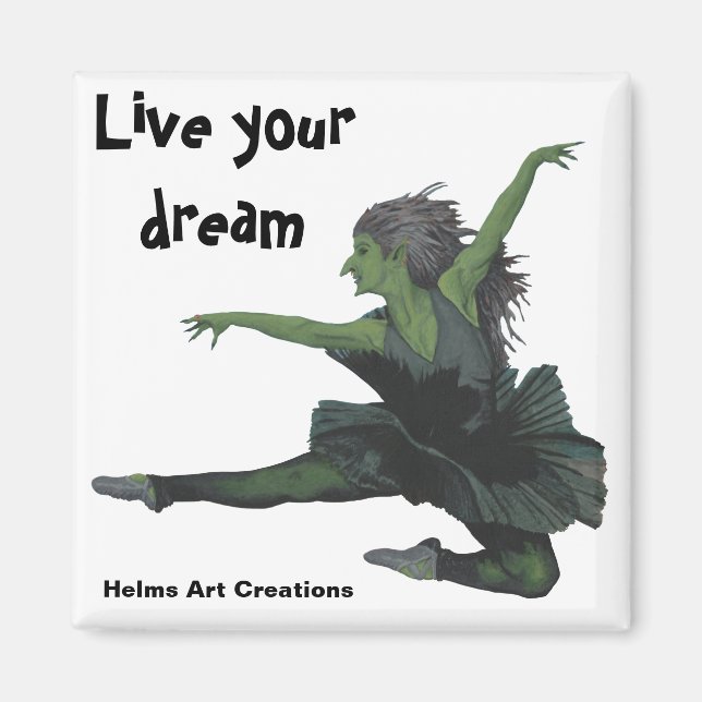 Goblin Girl Ballet Dancer Fantasy Button Magnet (Front)