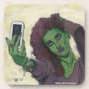 Goblin Girl Cell Phone Selfie Plastic Coaster