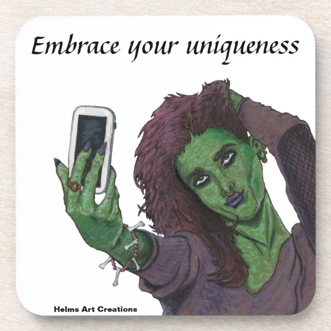Goblin Girl Cell Phone Selfie Plastic Coaster Set (Front)