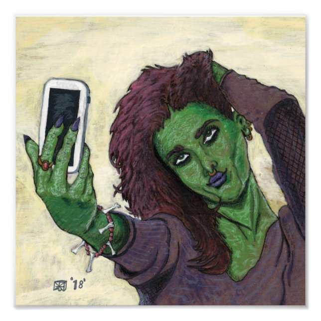Goblin Girl Phone Selfie Fantasy Art Photo Print (Front)