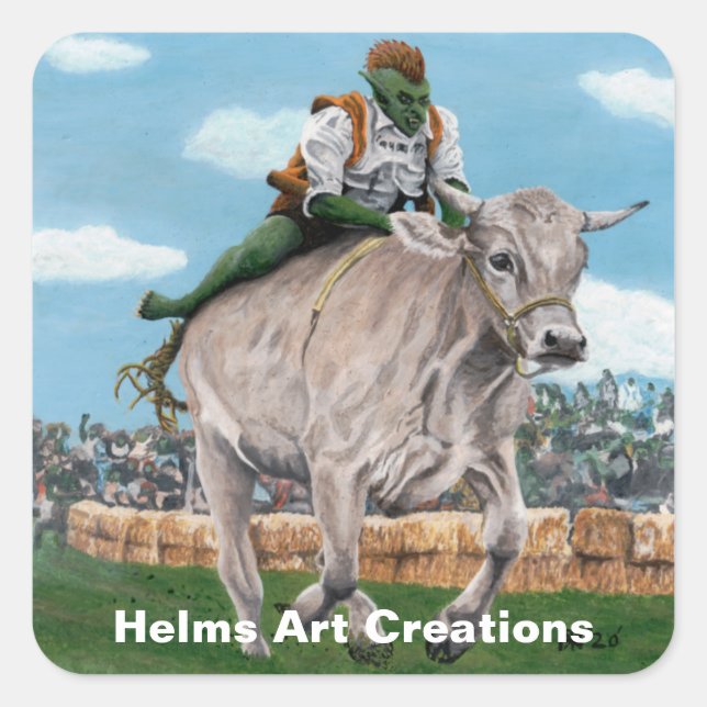 Goblin Rider Ox Racer Fantasy Art Stickers (Front)