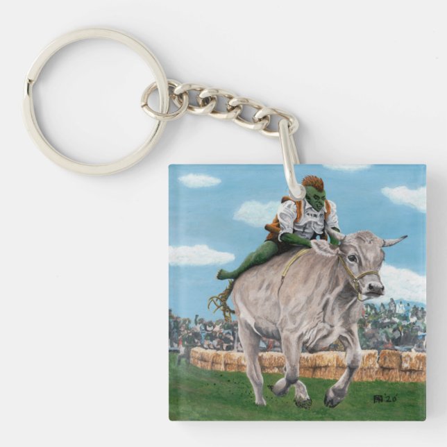 Goblin Rider Ox Racing Fantasy Art Keychain (Front)