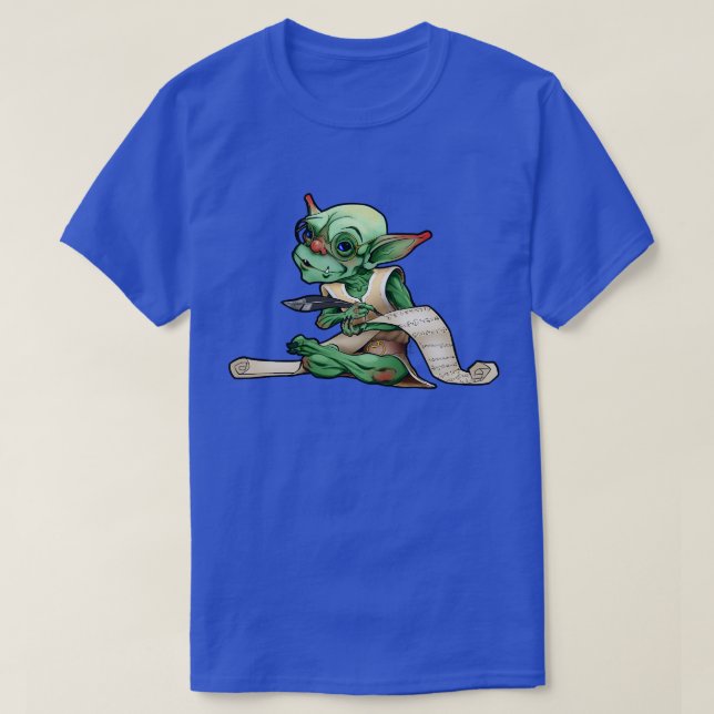 Goblin Scribe with Quill Scroll and Glasses TShirt (Design Front)