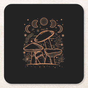 Goblincore Aesthetic Mushroom Fungi Academia Square Paper Coaster