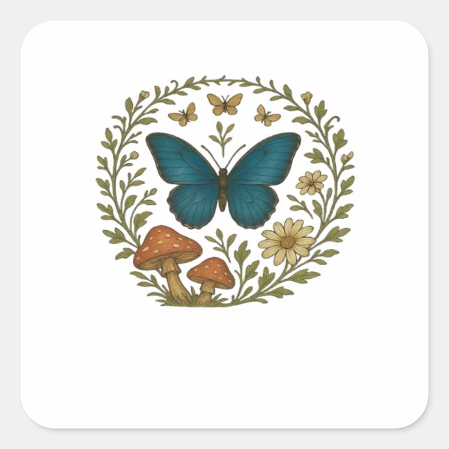 Goblincore Butterfly Fairycore Botanical Apparel C Square Sticker (Front)