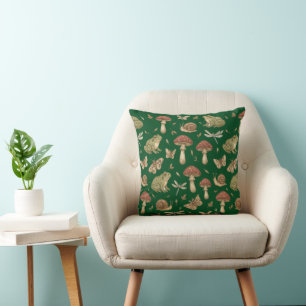 Goblincore Mushroom Frog Snail Dragonfly Pattern Cushion