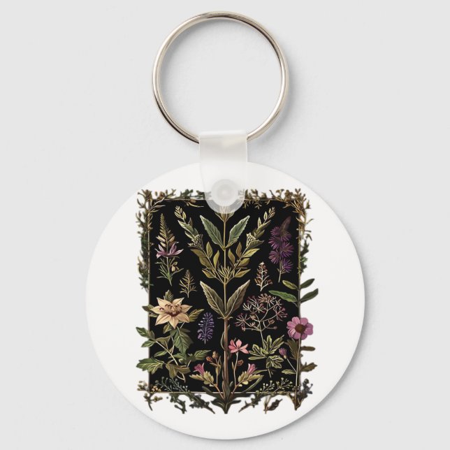 Goblincore Victorian Witch Herbs Classic Key Ring (Front)