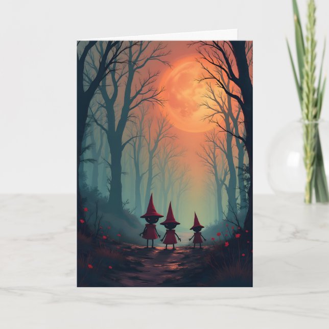 Goblins and a Fiery Moon Halloween Card (Front)
