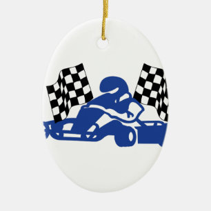 GoCart Racing Flags Ceramic Tree Decoration
