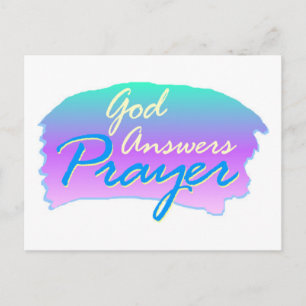 God answers prayer christian design postcard