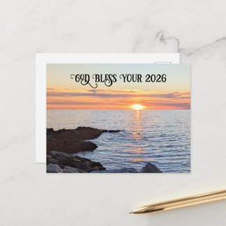 God Bless 2026 New Year Golden Sunset Photo Holiday Postcard